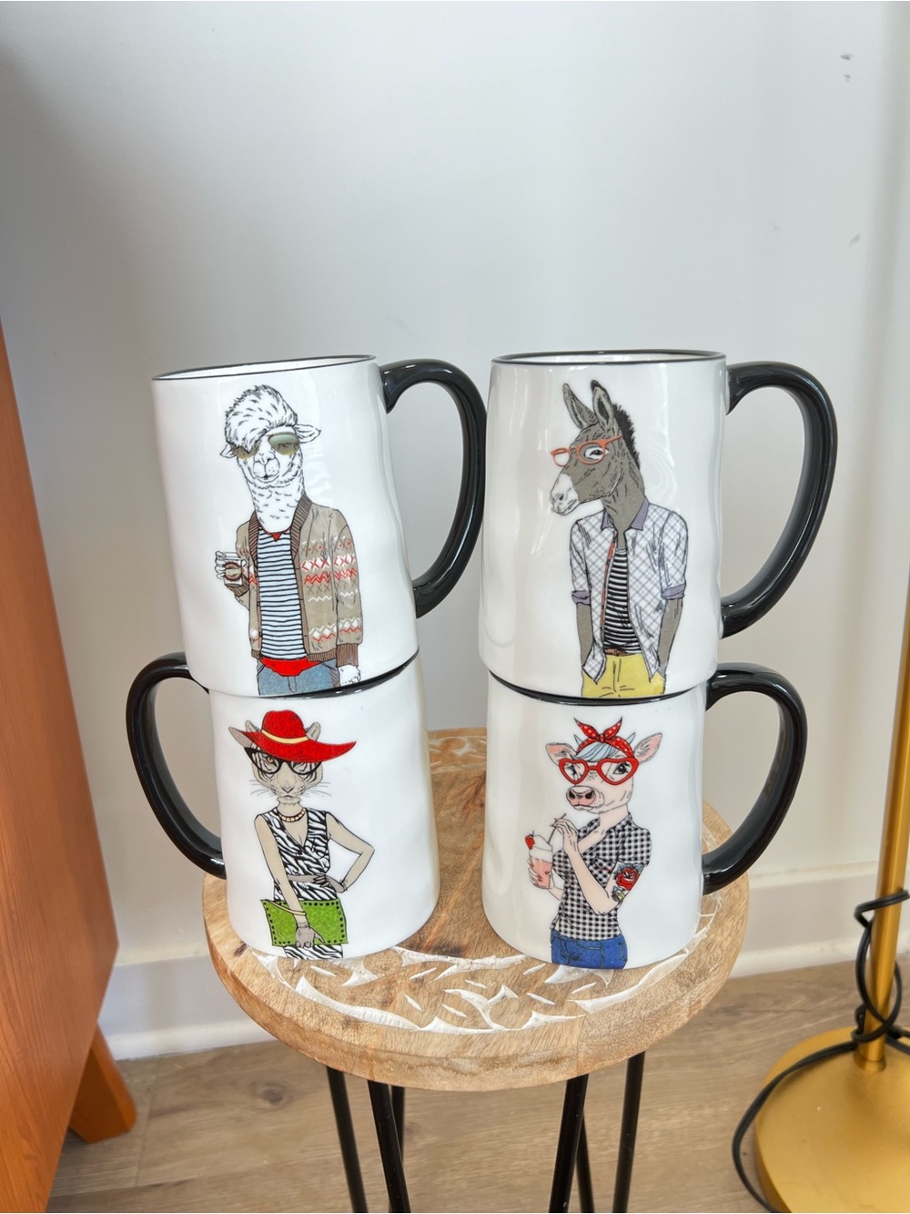 Whimsical Animal Portrait Ceramic Coffee Mug - White with Black Handle (4)